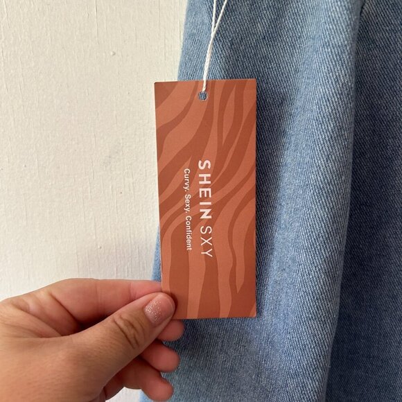 SHEIN SXY Denim Midi Skirt Womens 0XL Button Front Prairie Cottage Y2K Jean - Picture 2 of 4